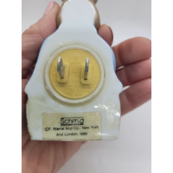 VTG Schmid 1989 Peter Rabbit Ceramic Nightlight 5" Tall Brown Blue cottage core - Picture 3 of 4